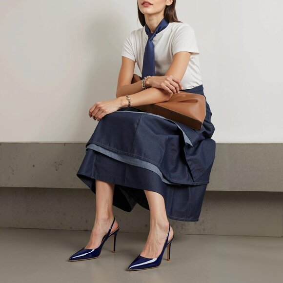 Women Sapphire Blue Slingback Stiletto Heels Closed Toe Pumps Slip On High Heels - Picture 2 of 7